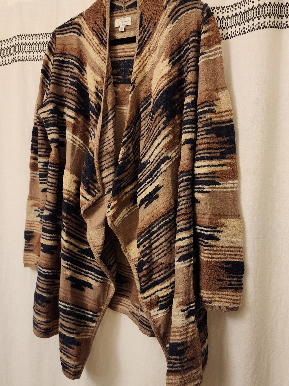 Lucky Brand Patterned Cardigan - Brown Navy Tan Cream